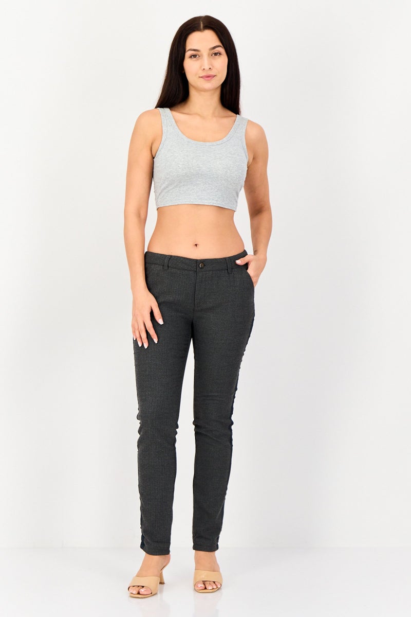 Reiko Women Chino Fit Heather Straight Leg Pants, Dark Grey - Image 4